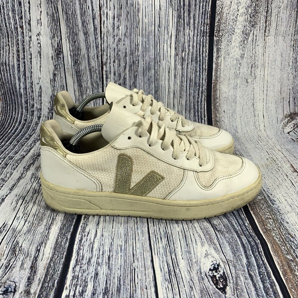 Veja V-10 White Gold Leather Sneakers Women’s Size 7